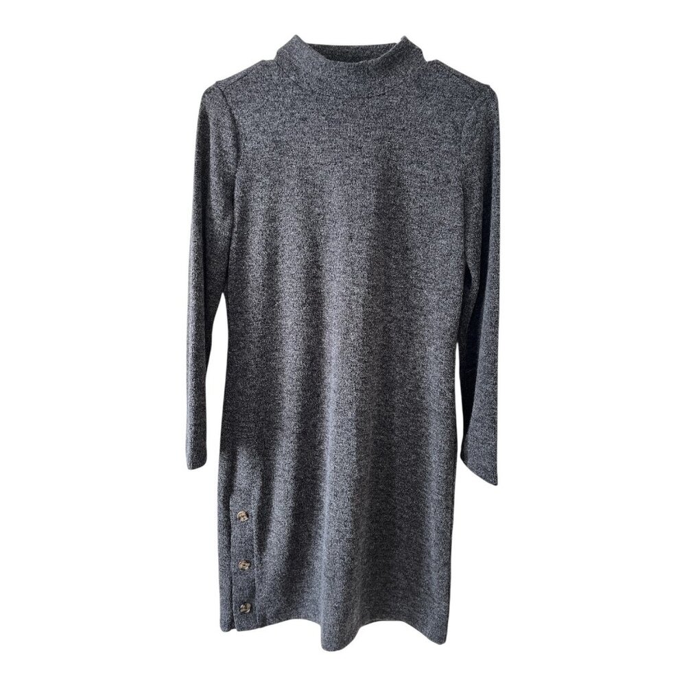 Banana Republic Petite Gray Knit Sweater Dress Mock Neck Button Hem Size S NWT
